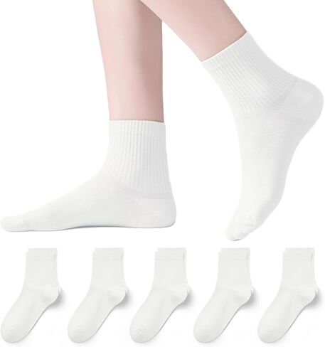 Women's Casual Thin Crew Socks (5-Pairs) - 95% Cotton Comfort Non-Binding Fit Everyday, Above Ankle Socks for Women in Saudi Arabia