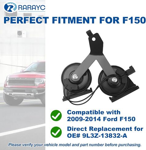 Horn Assembly with Bracket Compatible with 2009-2014 Ford F150, Direct OEM Replacement 9L3Z-13832-A, 115dB Loud Dual Note F150 Horn, IP67 Waterproof 12V in Kuwait