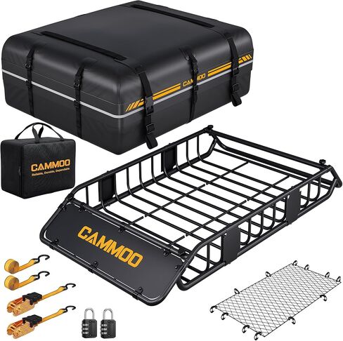 CAMMOO 54"x34" Roof Rack Basket, Removable Fairing & Support Bars for Kayaks/Long Gear, 15 Cu.Ft Waterproof Soft Bag+Lock+Net+Strap–200Lbs Capacity Rooftop Cargo Carrier for SUV Truck Camping in Kuwait