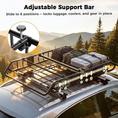 CAMMOO 54"x34" Roof Rack Basket, Removable Fairing & Support Bars for Kayaks/Long Gear, 15 Cu.Ft Waterproof Soft Bag+Lock+Net+Strap–200Lbs Capacity Rooftop Cargo Carrier for SUV Truck Camping in Kuwait