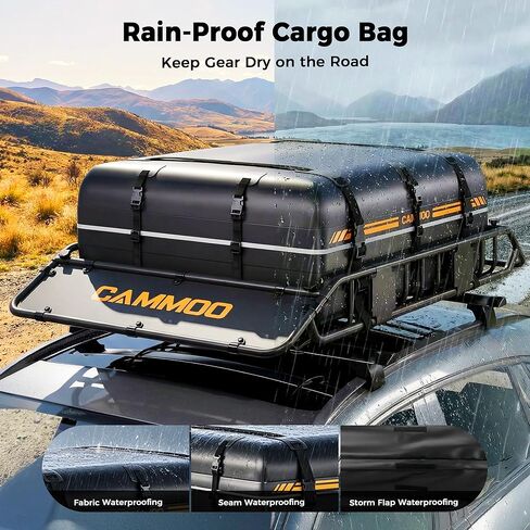 CAMMOO 54"x34" Roof Rack Basket, Removable Fairing & Support Bars for Kayaks/Long Gear, 15 Cu.Ft Waterproof Soft Bag+Lock+Net+Strap–200Lbs Capacity Rooftop Cargo Carrier for SUV Truck Camping in Kuwait
