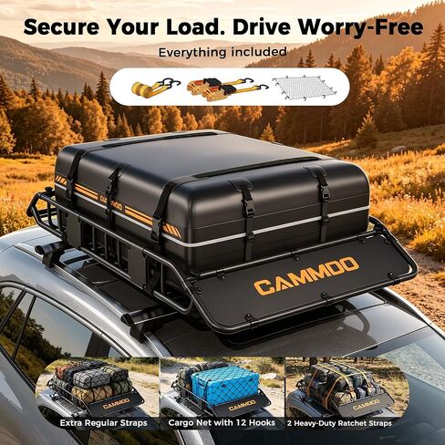 CAMMOO 54"x34" Roof Rack Basket, Removable Fairing & Support Bars for Kayaks/Long Gear, 15 Cu.Ft Waterproof Soft Bag+Lock+Net+Strap–200Lbs Capacity Rooftop Cargo Carrier for SUV Truck Camping in Kuwait