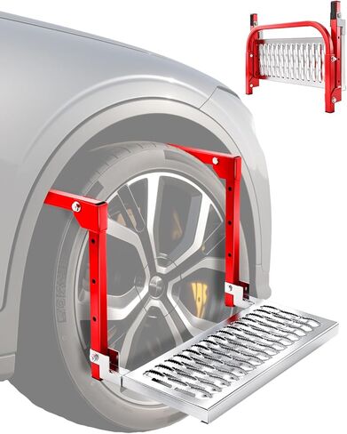 Saker Tire Step Wheel Step for Truck SUV RV - Heavy Duty Steel Folding Adjustable Tire Step Stool Non Slip Stable Truck Step for Pickup Roof Cargo Access Cleaning Maintenance (Red) in Kuwait