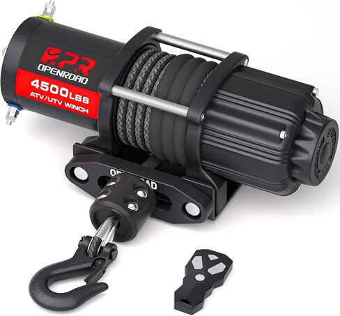 OPENROAD 4500 رطل ATV/UTV ونش، 12 فولت سحب ونش UTV كهربائي للطرق الوعرة مع حبل صناعي 1/4 بوصة × 50 بوصة، جهاز تحكم عن بعد لاسلكي وسدادة مطاطية (4500 رطل بحبل صناعي) in Kuwait