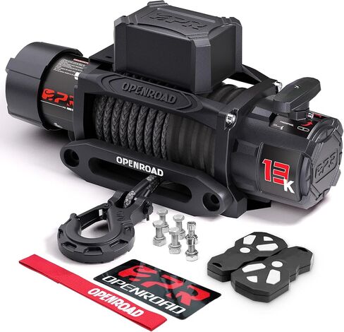 OPENROAD 4500 رطل ATV/UTV ونش، 12 فولت سحب ونش UTV كهربائي للطرق الوعرة مع حبل صناعي 1/4 بوصة × 50 بوصة، جهاز تحكم عن بعد لاسلكي وسدادة مطاطية (4500 رطل بحبل صناعي) in Kuwait