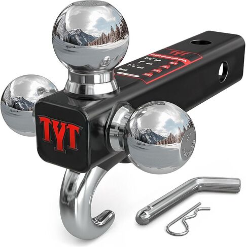 TYT Trailer Hitch Tri Ball Mount with Tow Hook,Fits 2 inch Receiver,Triple Balls (1-7/8", 2", 2-5/16"),10,000 lbs GTW,1,000 lbs TW,with Hitch pin in Kuwait