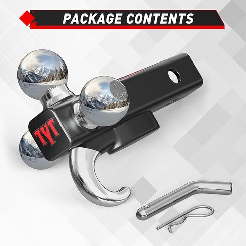 TYT Trailer Hitch Tri Ball Mount with Tow Hook,Fits 2 inch Receiver,Triple Balls (1-7/8", 2", 2-5/16"),10,000 lbs GTW,1,000 lbs TW,with Hitch pin in Kuwait