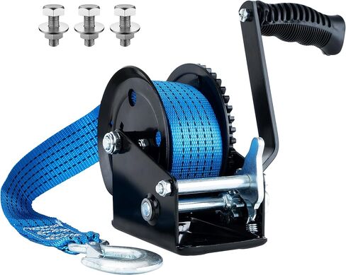 3500lbs Heavy Duty Boat Trailer Winch with 32FT Strap，2-Way Ratchet 4:1/8:1 Gear Trailer Winch，Portable Hand Crank Winch for Boat, Truck, Trailer, RV, ATV, Jet Ski in Kuwait