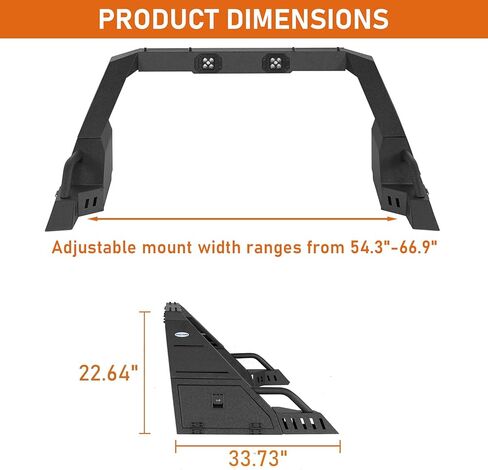 Hooke Road Full-Size Truck Roll Bar w/Lights and Storage for Ram 1500, Ford F150 & Raptor, Chevy Silverado 1500 (Exclude ZR2), Toyota Tundra, GMC Sierra 1500, 22.6" High Adjustable Chase Rack in Saudi Arabia