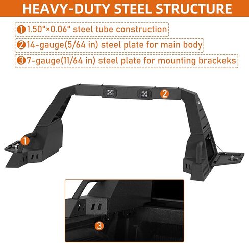 Hooke Road Full-Size Truck Roll Bar w/Lights and Storage for Ram 1500, Ford F150 & Raptor, Chevy Silverado 1500 (Exclude ZR2), Toyota Tundra, GMC Sierra 1500, 22.6" High Adjustable Chase Rack in Saudi Arabia
