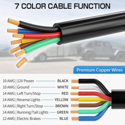 6 FT 7 Pin Trailer Plug, Trailer Wiring Harness with Double Prongs, 7 Way Coiled Trailer Cord End Connector Harness for RVs, Easily to Trailer Lighting System in Kuwait