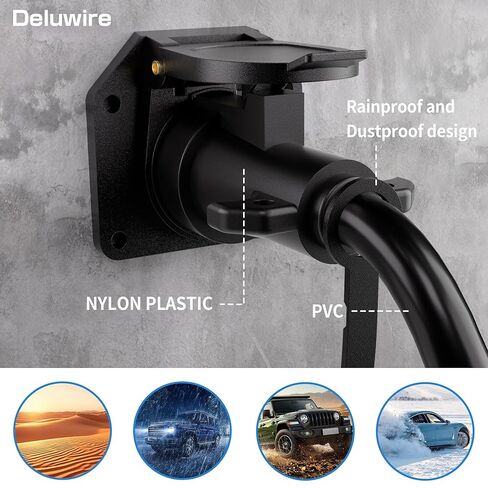 6 FT 7 Pin Trailer Plug, Trailer Wiring Harness with Double Prongs, 7 Way Coiled Trailer Cord End Connector Harness for RVs, Easily to Trailer Lighting System in Kuwait