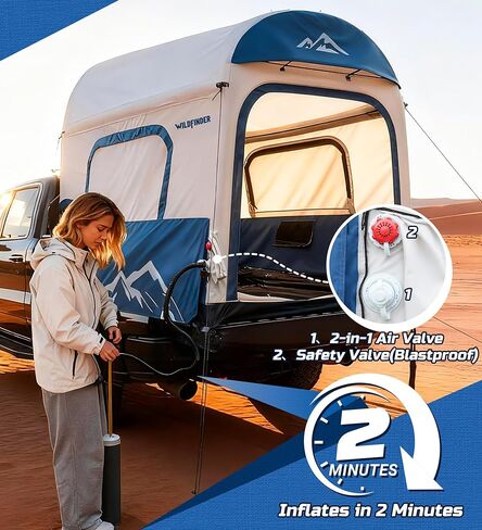 WildFinder Inflatable Truck Bed Tent for Camping 5.5ft-8ft, PU 3000mm Waterproof Pickup Truck Tent with 4'' Thick TPU Air Beams, 2 Mins Fast Setup Portable Ground & Truck Tent for 2-3 Person in Kuwait