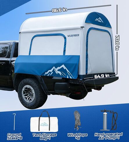 WildFinder Inflatable Truck Bed Tent for Camping 5.5ft-8ft, PU 3000mm Waterproof Pickup Truck Tent with 4'' Thick TPU Air Beams, 2 Mins Fast Setup Portable Ground & Truck Tent for 2-3 Person in Kuwait
