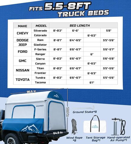 WildFinder Inflatable Truck Bed Tent for Camping 5.5ft-8ft, PU 3000mm Waterproof Pickup Truck Tent with 4'' Thick TPU Air Beams, 2 Mins Fast Setup Portable Ground & Truck Tent for 2-3 Person in Kuwait