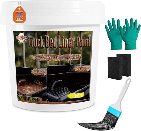 Truck Bed Liner Paint, 35 Floz Bed Liner Spray Liner Kit, Rust Resistant Spray on Bed Liner Coating With Gloves & Wipes, Long-Lasting Protection, Black in Kuwait