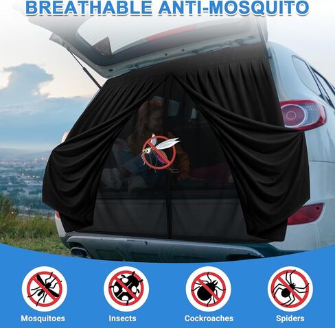 Magnetic Vans Bug Screen Nets, Universal Double Layer SUV Minivan Tailgate Back Door Mosquito Net with Suede Outer, with Magnetic Closure for SUV Back Door Bug Mesh with Zipper-63 inch(H) X 60 inch(W) in Kuwait