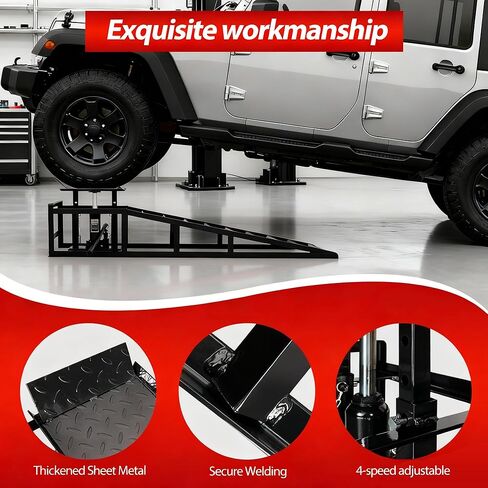 2 PCS Hydraulic Car Ramp, 11065LBS 5T Heavy Duty Car Ramps with Hydraulic Jack, Steel Car Ramps for Oil Changes High Lift 9"-14.3" for Home Garage, Vehicle Truck Repair, Black in Kuwait