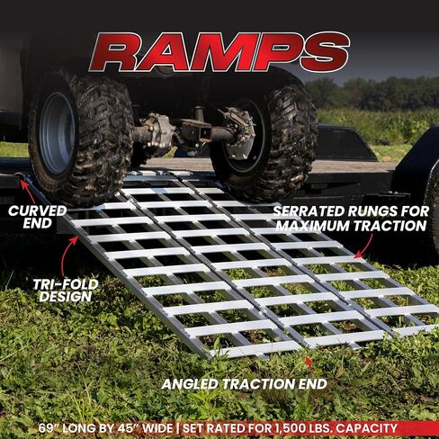 GEN-Y HITCH Trifold Aluminum Loading Ramp, 69x45 Inch, 1500 lbs Capacity, 56 lbs in Kuwait