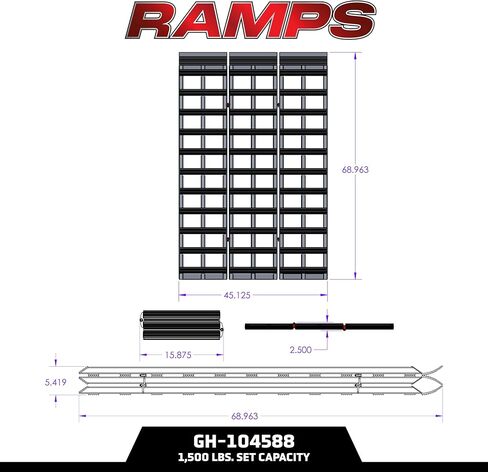 GEN-Y HITCH Trifold Aluminum Loading Ramp, 69x45 Inch, 1500 lbs Capacity, 56 lbs in Kuwait