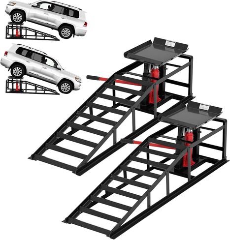 GarveeHome Hydraulic Car Ramps 2 Pack - 11000Lbs Capacity Low Profile Vehicle Ramps for Oil Changes, Trucks, Trailers & Garage Auto Repair, Heavy Duty Steel Construction, Black in Kuwait