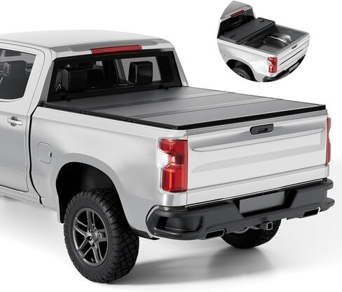 غطاء تونيو لسرير الشاحنة الصلب القابل للطي من FRP متوافق مع 2007-2026 Chevy Silverado/GMC Sierra 1500 مقاس 5 أقدام و8 بوصات (69.6 بوصة)، نمط ثلاثي الطي in Kuwait