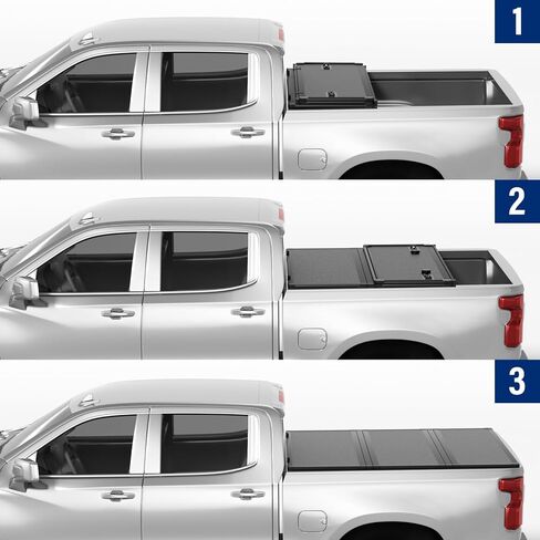 غطاء تونيو لسرير الشاحنة الصلب القابل للطي من FRP متوافق مع 2007-2026 Chevy Silverado/GMC Sierra 1500 مقاس 5 أقدام و8 بوصات (69.6 بوصة)، نمط ثلاثي الطي in Kuwait