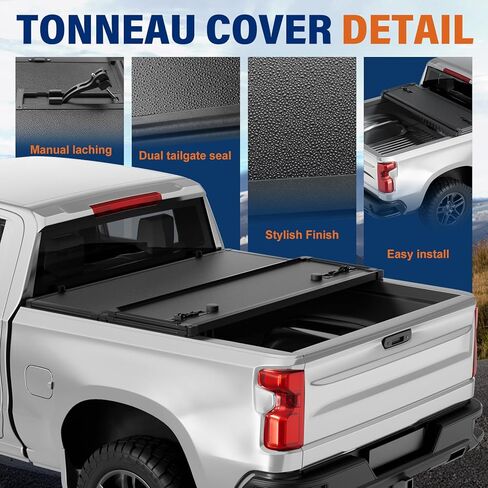 غطاء تونيو لسرير الشاحنة الصلب القابل للطي من FRP متوافق مع 2007-2026 Chevy Silverado/GMC Sierra 1500 مقاس 5 أقدام و8 بوصات (69.6 بوصة)، نمط ثلاثي الطي in Kuwait