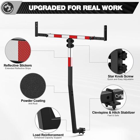 Truck Bed Extender Hitch Mount, 2-in-1 Adjustable Kayak Hitch Rack with Reflective Tapes & Hitch Stabilizer, Carbon Steel Heavy Duty for Pickup Truck, Van & SUV, Kayak Canoe Ladder Lumber Pipes in Kuwait