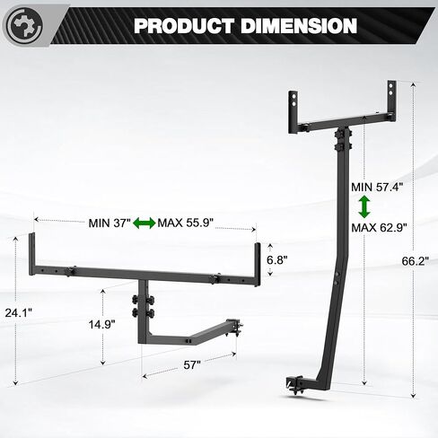 Truck Bed Extender Hitch Mount, 2-in-1 Adjustable Kayak Hitch Rack with Reflective Tapes & Hitch Stabilizer, Carbon Steel Heavy Duty for Pickup Truck, Van & SUV, Kayak Canoe Ladder Lumber Pipes in Kuwait