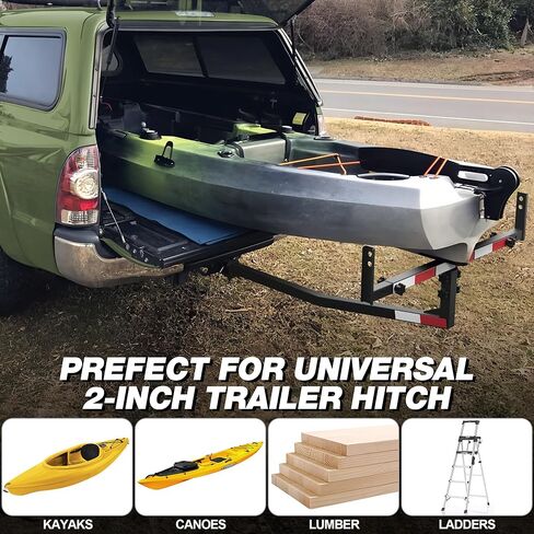 Truck Bed Extender Hitch Mount, 2-in-1 Adjustable Kayak Hitch Rack with Reflective Tapes & Hitch Stabilizer, Carbon Steel Heavy Duty for Pickup Truck, Van & SUV, Kayak Canoe Ladder Lumber Pipes in Kuwait