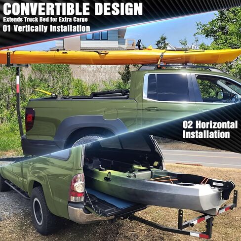 Truck Bed Extender Hitch Mount, 2-in-1 Adjustable Kayak Hitch Rack with Reflective Tapes & Hitch Stabilizer, Carbon Steel Heavy Duty for Pickup Truck, Van & SUV, Kayak Canoe Ladder Lumber Pipes in Kuwait