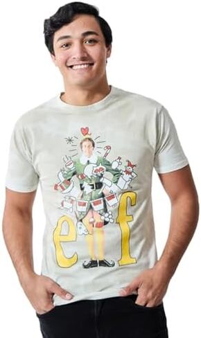 تي شيرت Elf Buddy ملفوف بأضواء الكريسماس بشعار الفيلم للبالغين من الجنسين برقبة دائرية وأكمام قصيرة in Saudi Arabia
