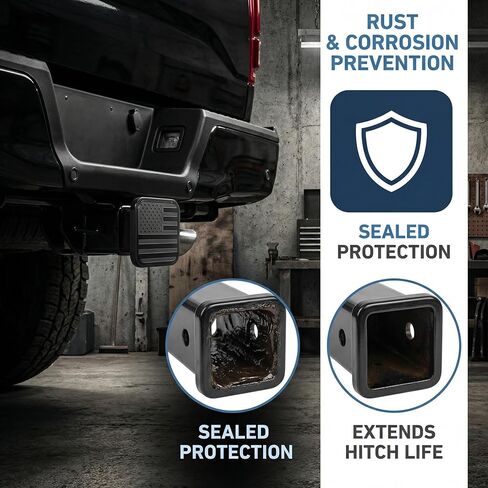2 Inch Trailer Hitch Covers, Upgraded Rubber Tow Hitch Cover with American Flag Design, Black Silver Receiver Tube Hitch Plug, Automotive Exterior Accessories in Kuwait