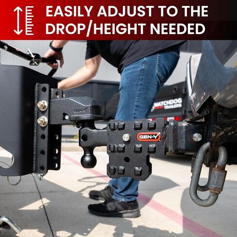 GEN-Y Hitch Ball Mount for 2" Receiver - 2.5" Drop with 2 Adjustable Positions, 1 7/8", 2" & 2 5/16" Tri Ball Mount, 10,000 lbs Towing Capacity, 1,000 lbs Tongue Weight, Black in Kuwait