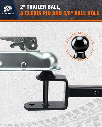 METOWARE ATV/UTV Trailer Hitch 3-in-1 Towing Ball Mount, Fits 1-1/4 Inch Receiver with 2-Inch Ball Hitch Rated 3500 LBS, Towing Hitch with 1/2" Clevis Pin in Kuwait