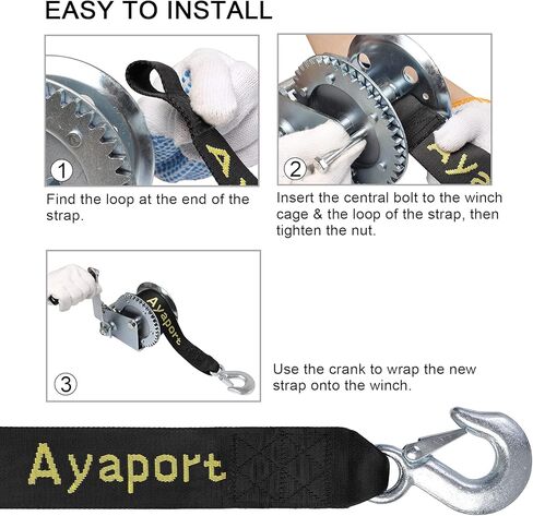 حزام ونش قارب Ayaport مع خطاف - 2 بوصة × 20 بوصة - قوة كسر 6600 رطل، استبدال حزام ونش مقطورة القارب للقوارب البحرية وقارب الصيد ATV وJet Ski (خطاف فولاذي) in Kuwait