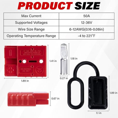 BFXM Anderson Connector 4 Pcs, 50 Amp 12-36v Battery Quick Connect/Disconnect Plug Kit, Connectors for 6 to 12 Gauge Cables, for Car Bike ATV Winches Lifts Motors More,SB50 Red in Saudi Arabia