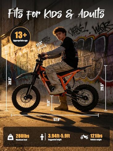 دراجة ترابية كهربائية ESKUTE NOVA X، محرك 35-46 ميل في الساعة 4000 واط مع بطارية معتمدة 48 فولت 22.8 أمبير، فرامل هيدروليكية كاملة التعليق، الطرق الوعرة الجبلية للمراهقين والبالغين باللون الأسود in Kuwait