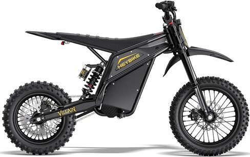 دراجة ترابية كهربائية Heybike Villain، دراجة ترابية بقدرة 4160 وات E مع بطارية 52 فولت 26 أمبير في الساعة، دراجة نارية كهربائية بإطارات سميكة مقاس 14 بوصة/12 بوصة للمراهقين، دراجة كهربائية بسرعة 45 ميلًا في الساعة بحد أقصى مع وظيفة عكسية (قياسية؛ أسود حبر in Kuwait
