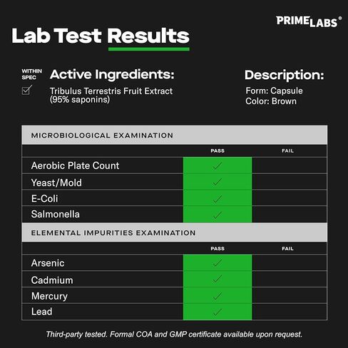 Prime Labs تريبولوس تيريستريس للرجال - مكمل غذائي للرجال يحتوي على 95% صابونين - معزز للطاقة والحيوية - مع 1300 مجم من مستخلص تريبولوس تيريستريس - 120 كبسولة in Saudi Arabia