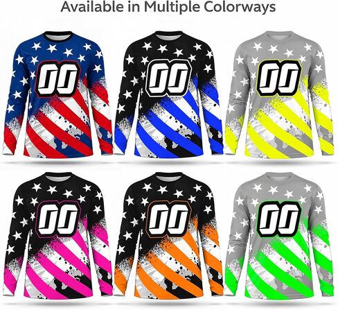 Motocross & BMX Jersey – Patriotic USA Flag Design – Upload Team Logo or Add Name & Number – Men, Women & Youth Toddler to 5XL – No Minimum – Made in USA in Kuwait