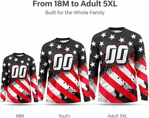 Motocross & BMX Jersey – Patriotic USA Flag Design – Upload Team Logo or Add Name & Number – Men, Women & Youth Toddler to 5XL – No Minimum – Made in USA in Kuwait