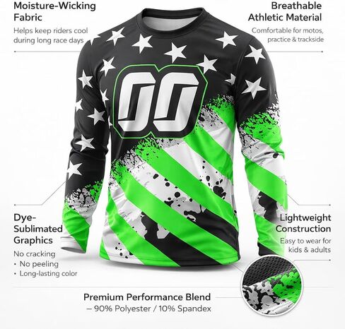 Motocross & BMX Jersey – Patriotic USA Flag Design – Upload Team Logo or Add Name & Number – Men, Women & Youth Toddler to 5XL – No Minimum – Made in USA in Kuwait