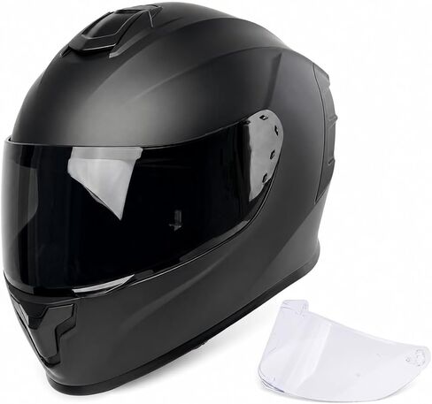 Orthrus Full Face Motorcycle Helmet for Adults Men & Women DOT Approved Motorbike Street Bike Racing Helmets with Tinted & Clear Visors (Matte Black, Large) in Kuwait