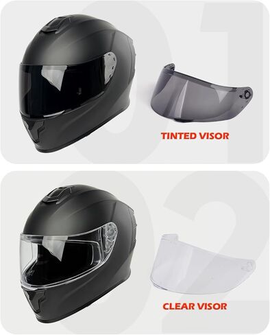 Orthrus Full Face Motorcycle Helmet for Adults Men & Women DOT Approved Motorbike Street Bike Racing Helmets with Tinted & Clear Visors (Matte Black, Large) in Kuwait
