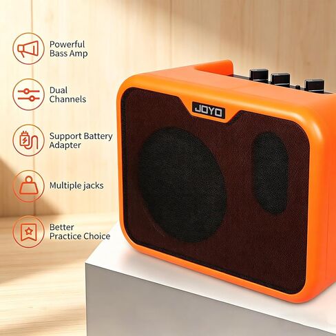 JOYO Small Bass Amp with Bass Guitar Strap 10W Bass Practice Amp بطارية محمولة تعمل بالطاقة مضخم صوت MA-10B ثنائي القناة (SMA10B) in Saudi Arabia