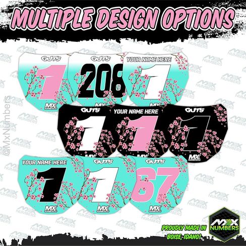 MxNumbers - ملصق لوحة ODI Downhill مخصص، رقم وألوان اسم شخصي، رسومات سباق للدراجات الجبلية والكهربائية، سلسلة تصميم الطاقة غير المعلبة (زهر الكرز ساكورا) in Kuwait