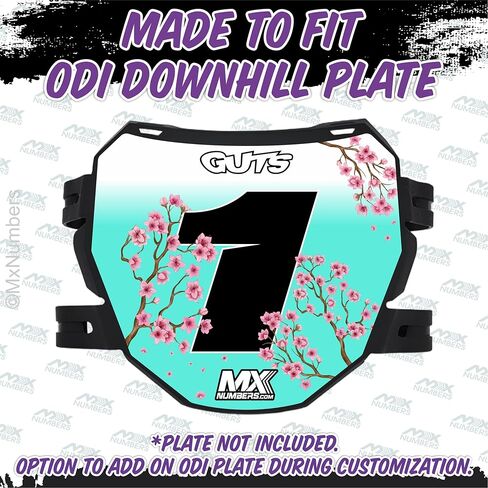 MxNumbers - ملصق لوحة ODI Downhill مخصص، رقم وألوان اسم شخصي، رسومات سباق للدراجات الجبلية والكهربائية، سلسلة تصميم الطاقة غير المعلبة (زهر الكرز ساكورا) in Kuwait