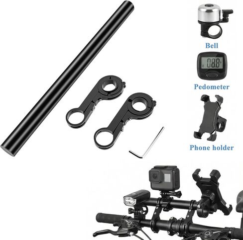 Bike Handlebar Extender Extensions 11.8" Super Long Aluminum Alloy Handle Bar Extenders with Double Clamp Mounting Base Fit 0.79'' — 1.24'' Handlebars for Ebike Bicycle Motorcycle Scooter ATV(11.8") in Kuwait